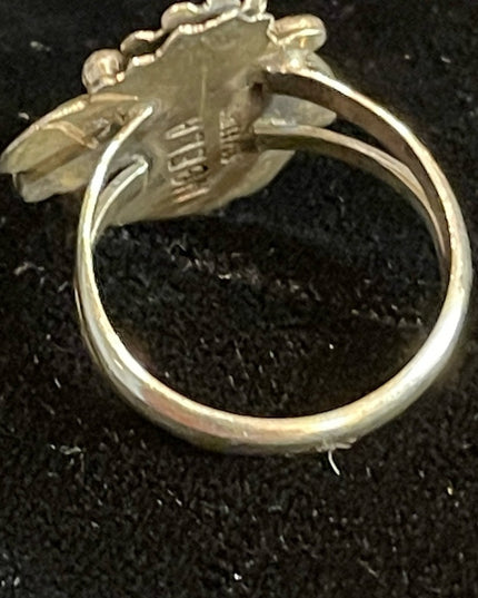 VINTAGE NAVAJO NATIVE AMERICAN HAND MADE MALACHITE STERLING RING SZ6 Angela