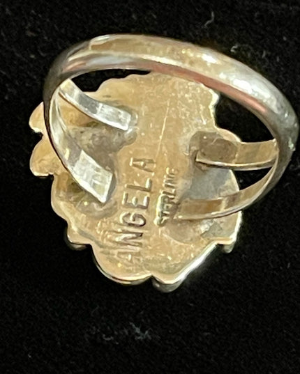VINTAGE NAVAJO NATIVE AMERICAN HAND MADE MALACHITE STERLING RING SZ6 Angela