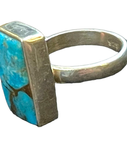 Vintage Turquoise & Pyrite Sterling silver 925 LG rectangle ring