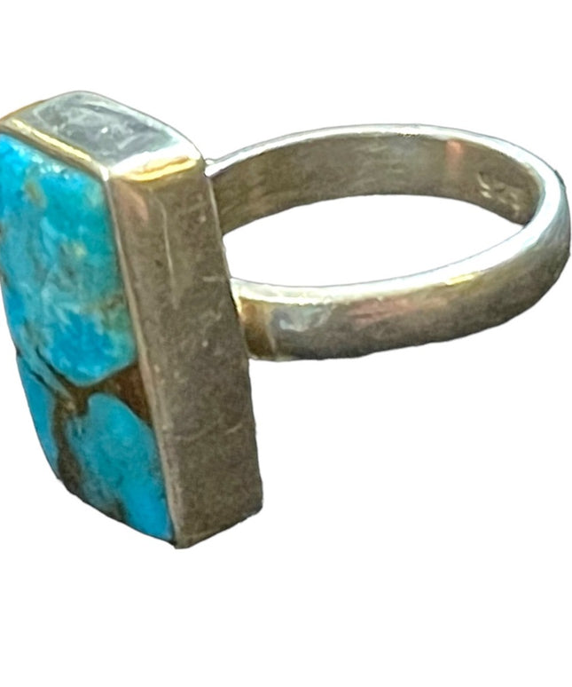 Vintage Turquoise & Pyrite Sterling silver 925 LG rectangle ring