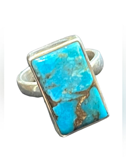 Vintage Turquoise & Pyrite Sterling silver 925 LG rectangle ring