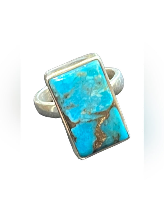 Vintage Turquoise & Pyrite Sterling silver 925 LG rectangle ring