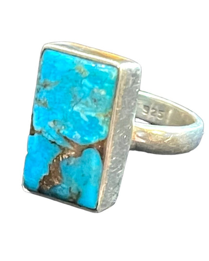 Vintage Turquoise & Pyrite Sterling silver 925 LG rectangle ring