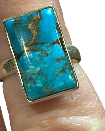 Vintage Turquoise & Pyrite Sterling silver 925 LG rectangle ring
