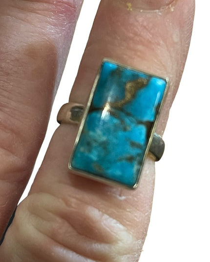 Vintage Turquoise & Pyrite Sterling silver 925 LG rectangle ring