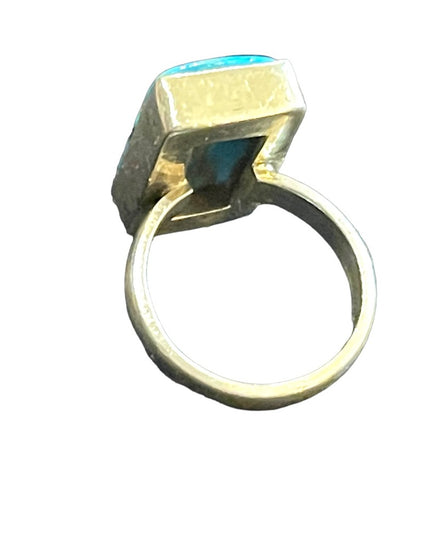 Vintage Turquoise & Pyrite Sterling silver 925 LG rectangle ring