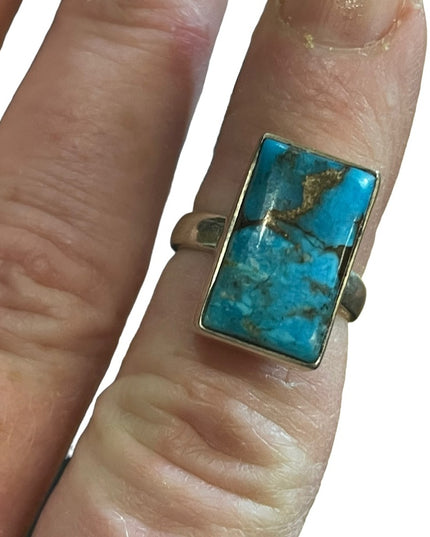 Vintage Turquoise & Pyrite Sterling silver 925 LG rectangle ring