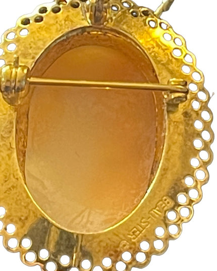 Vintage Gold filled GF sterling silver 925 Shell cameo brooch pendant necklace