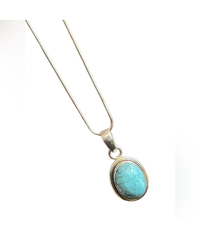 Sterling silver 925 Turquoise Native Southwestern Pendant necklace rope chain