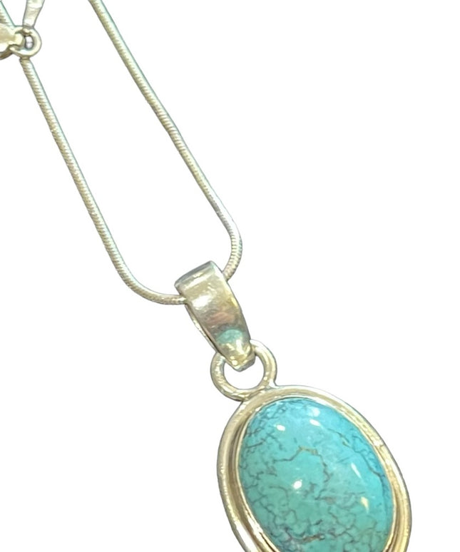 Sterling silver 925 Turquoise Native Southwestern Pendant necklace rope chain