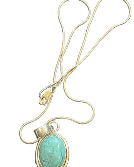 Sterling silver 925 Turquoise Native Southwestern Pendant necklace rope chain