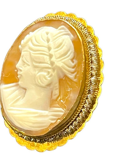 Vintage 800 Silver gold wash shell cameo brooch pendant ornate rope design