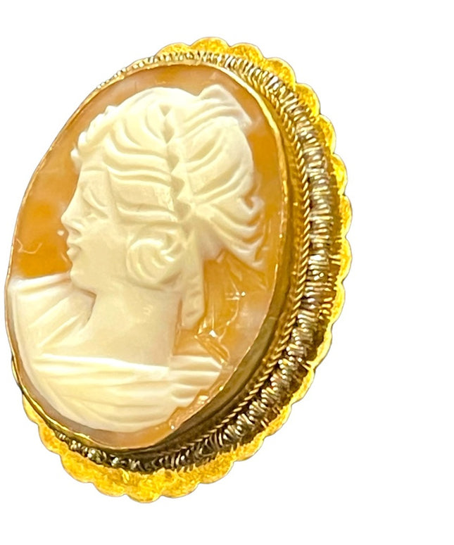Vintage 800 Silver gold wash shell cameo brooch pendant ornate rope design