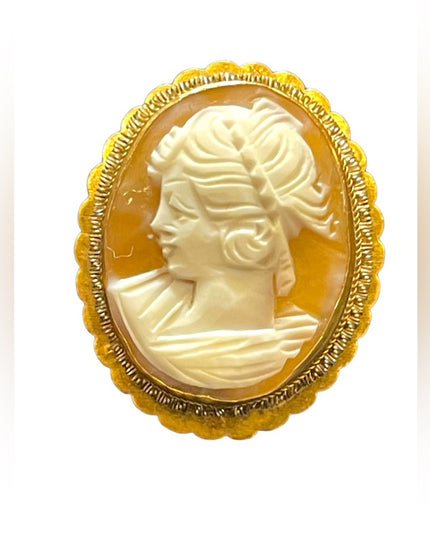 Vintage 800 Silver gold wash shell cameo brooch pendant ornate rope design