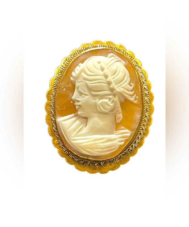Vintage 800 Silver gold wash shell cameo brooch pendant ornate rope design