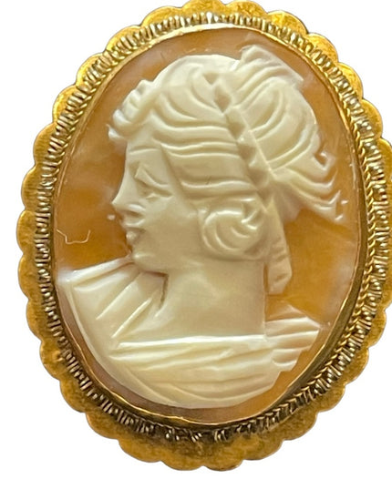 Vintage 800 Silver gold wash shell cameo brooch pendant ornate rope design
