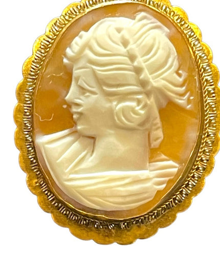 Vintage 800 Silver gold wash shell cameo brooch pendant ornate rope design