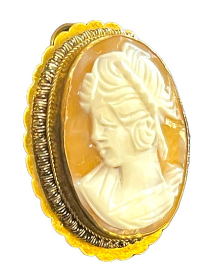 Vintage 800 Silver gold wash shell cameo brooch pendant ornate rope design