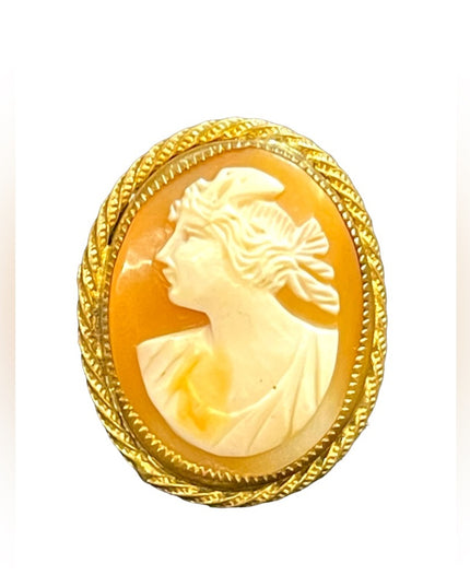 Vintage GP gold Finish wash Shell Cameo brooch pin Left facing