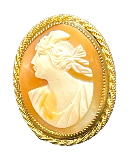 Vintage GP gold Finish wash Shell Cameo brooch pin Left facing