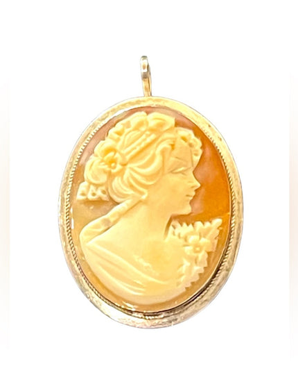Vintage 925 Sterling silver Italy Hand Carved Shell Cameo brooch pendant