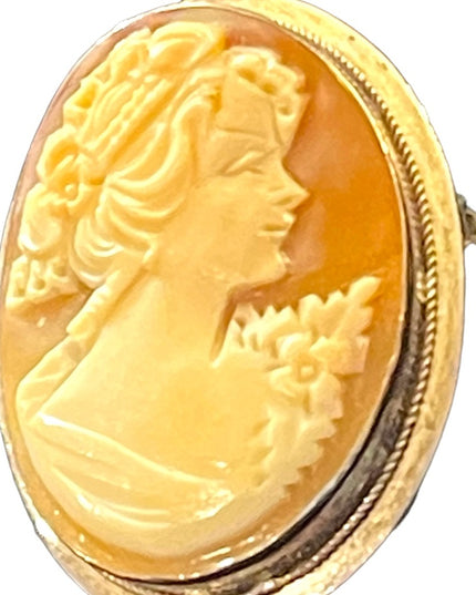 Vintage 925 Sterling silver Italy Hand Carved Shell Cameo brooch pendant