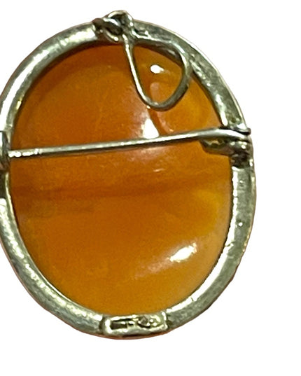 Vintage sterling silver Italy Carved Shell Cameo brooch pendant