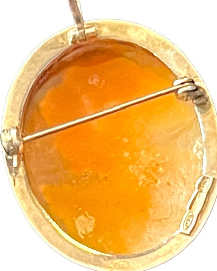 Vintage 925 Sterling silver Italy Hand Carved Shell Cameo brooch pendant