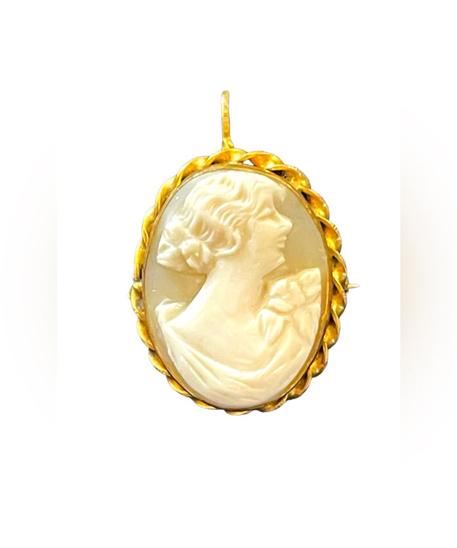 Vintage 1960s Gold filled GF carved Shell Cameo brooch pendant