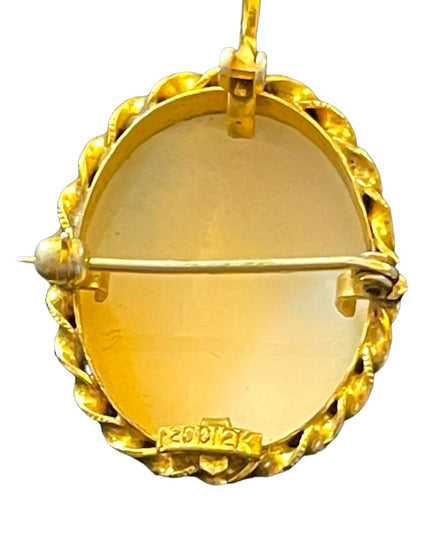 Vintage 1960s Gold filled GF carved Shell Cameo brooch pendant