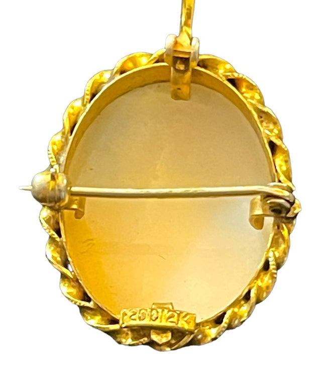 Vintage 1960s Gold filled GF carved Shell Cameo brooch pendant