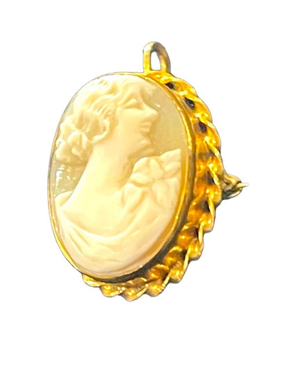 Vintage 1960s Gold filled GF carved Shell Cameo brooch pendant
