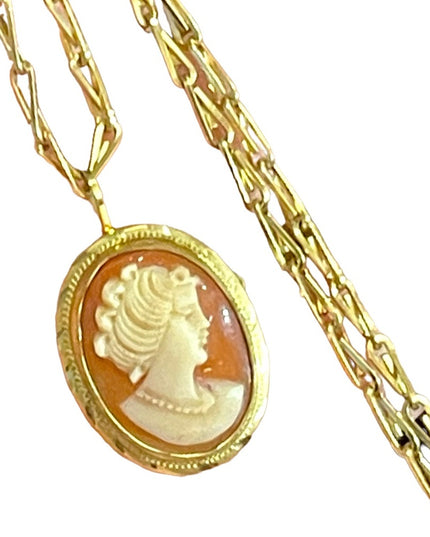 Vintage 12k gold filled Shell Cameo on gold chain necklace