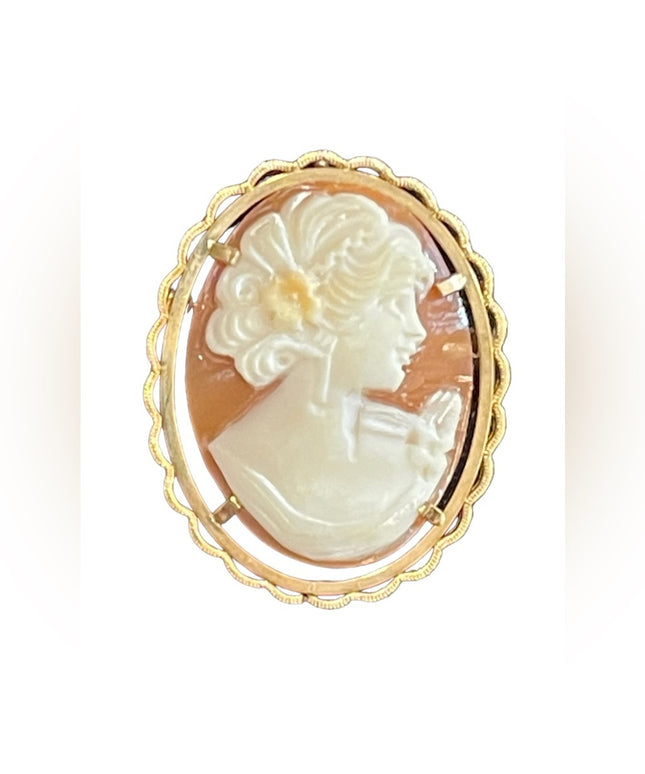 Vintage 12k GF Gold filled Carved shell Cameo brooch pendant
