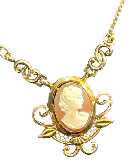 Vintage 12k GF Gold filled  Carved shell Cameo SET necklace & Earrings