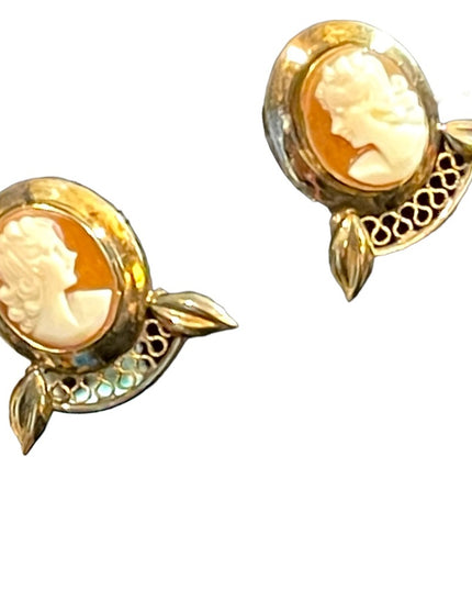 Vintage 12k GF Gold filled  Carved shell Cameo SET necklace & Earrings