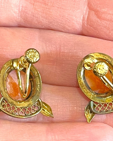 Vintage 12k GF Gold filled  Carved shell Cameo SET necklace & Earrings