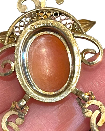 Vintage 12k GF Gold filled  Carved shell Cameo SET necklace & Earrings