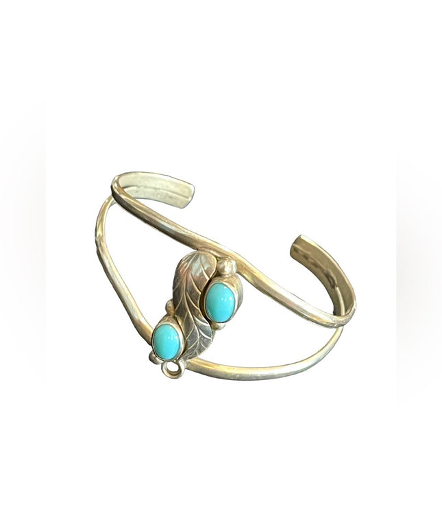 Vintage Alpaca Mexico bangle bracelet turquoise silver Southwestern design