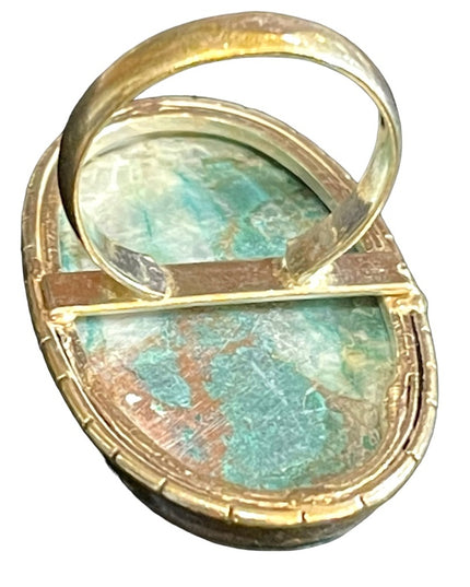 Lovely Large Tibetan Turquoise Oval Chunky heavy sterling silver 925 ring