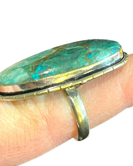 Lovely Large Tibetan Turquoise Oval Chunky heavy sterling silver 925 ring