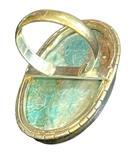 Lovely Large Tibetan Turquoise Oval Chunky heavy sterling silver 925 ring