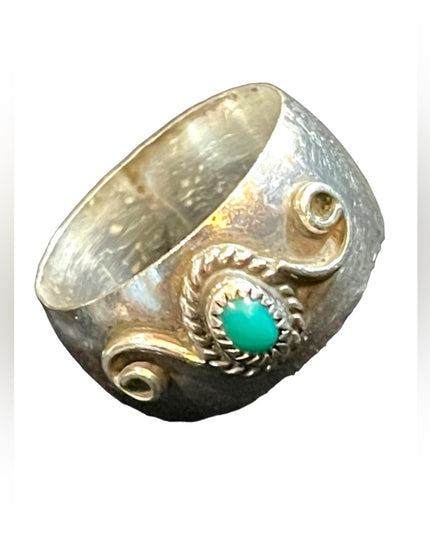 Vintage sterling silver 925 Paul J Turquoise Southwestern Native cigar band ring
