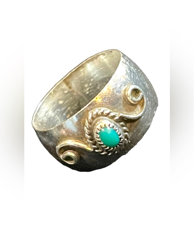 Vintage sterling silver 925 Paul J Turquoise Southwestern Native cigar band ring