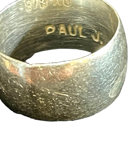 Vintage sterling silver 925 Paul J Turquoise Southwestern Native cigar band ring