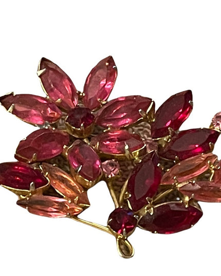 Vintage Juliana? pink crystal gold finish brooch Sparkle!