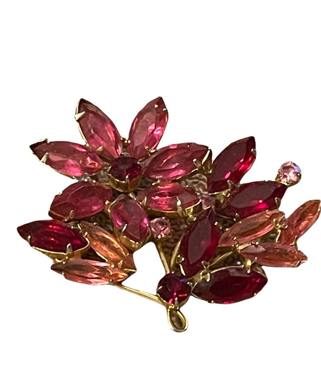 Vintage Juliana? pink crystal gold finish brooch Sparkle!