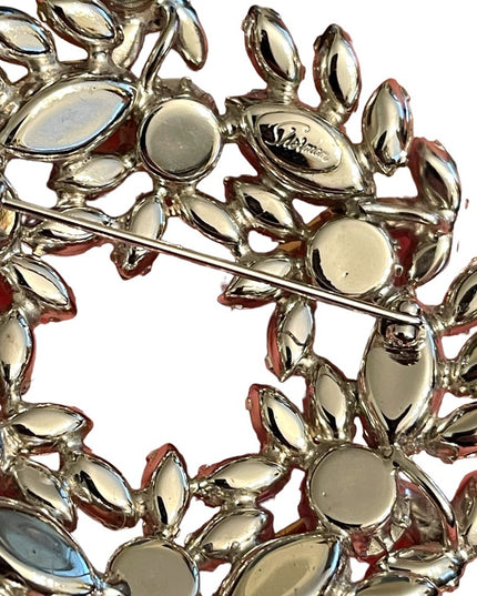 Lovely Large 1950s Stunning SHERMAN clear Crystal brooch silver finish