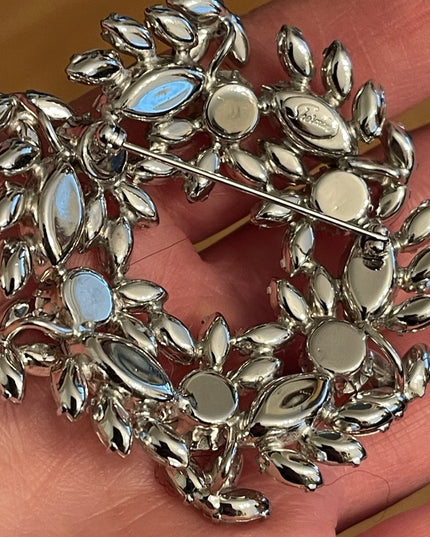 Lovely Large 1950s Stunning SHERMAN clear Crystal brooch silver finish
