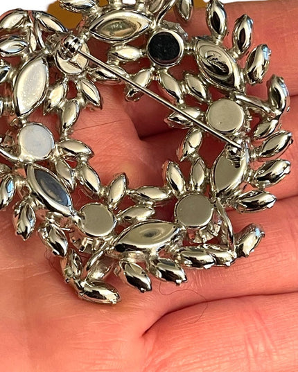 Lovely Large 1950s Stunning SHERMAN clear Crystal brooch silver finish